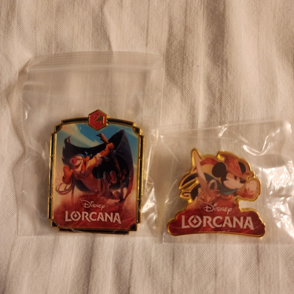 Disney Lorcana TCG Promotional Pin Set Tigger & Mickey Mouse Brave Little Tailor
